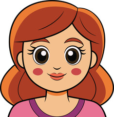 A cheerful young woman with auburn hair smiles warmly, her large eyes conveying happiness and friendliness against a white background.