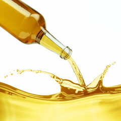 Champagne pouring from a bottle into a glass, splashing and bubbling, ready for a celebration