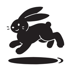 A clean vector illustration of a cheerfully hopping bunny with long, floppy ears and a friendly expression. 