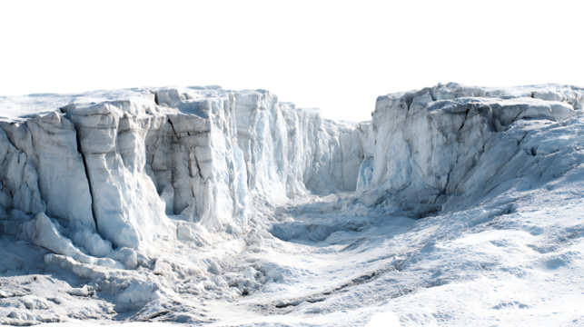 Dramatic icy canyon with sheer cliffs and textured ice formations isolated on transparent background