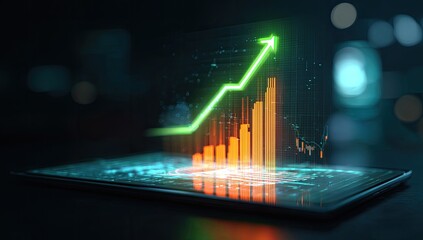 Futuristic digital chart displayed on a tablet