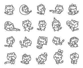 Obraz premium Leopard kawaii character set showing adorable and friendly animals in various cute poses while sleeping, reading, walking, smiling, celebrating and holding different objects