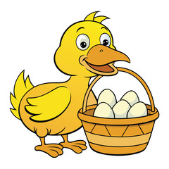 Happy Duck Holding Basket Full of Eggs Vector Image