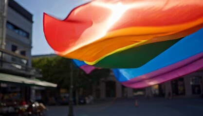 cisgender Gender affirming care LGBTQ therapy internalized homophobia lgbq transmasc Folx health Masterdoc amab HER dating app Colorful LGBTQ+ pride flag fluttering in city street, representing accep