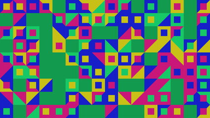 This vibrant geometric pattern features a captivating arrangement of colorful shapes and bold contrasting colors. Perfect for creative projects and modern designs.