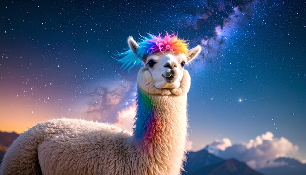Colorful Alpaca Under A Starry Night Sky, cute wallpapers