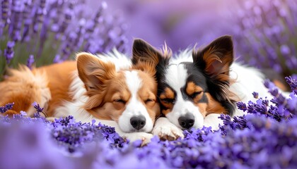 Two Pets Relaxing in a Floral Field, cute wallpapers