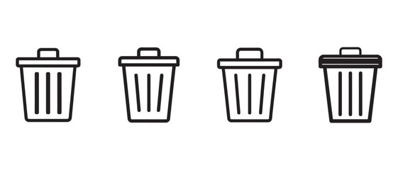 Minimal Trash Can Icon Set. Clean Line Illustrations for UI Design, Waste Management Graphics & App Interfaces.