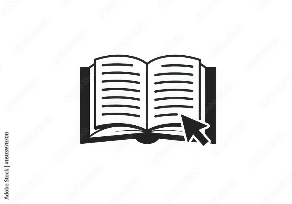 Poster online learning and digital education resources are symbolized by an open book with a cursor pointin