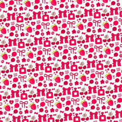 seamless pattern with heart strawberry ribbon bow 