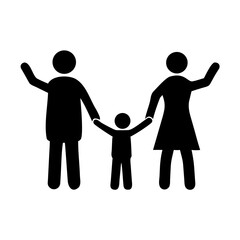 Happy Family Stick Figure Icon: Father, Mother, and Child Holding Hands Vector