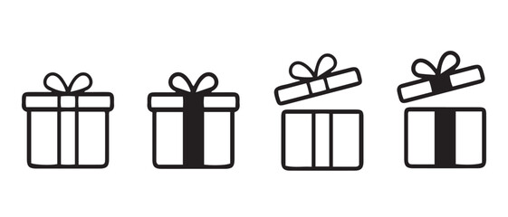 Gift Box Opening Sequence. Ribboned Packaging Icons in Progressive Lid Positions.