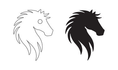 Stylized Horse Head Silhouettes. Dual Equine Icons for Farm Branding & Artistic UI Design.