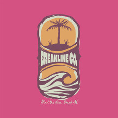 Breakline Co Logo Tropical Island and Wave Illustration