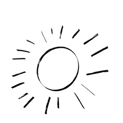 Hand drawn black sun with rays in sketch style illustration, sunshine and summer theme on transparent background