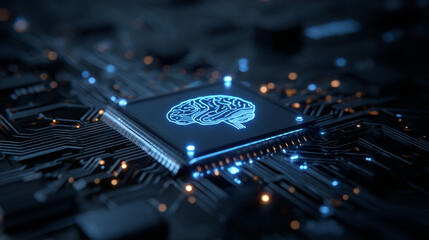 Glowing blue circuitry with a brain icon at center, emphasizing AI, machine learning, and crypto integration