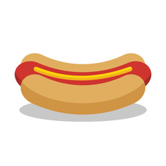 Simple 2D flat vector of a hotdog with minimal color design. Great for food apps, icons, or print projects.