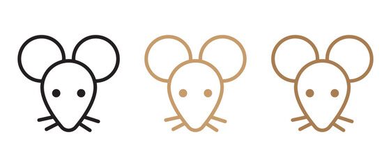Stylized Mouse Head Icons Set. Trio of Minimal Rodent Silhouettes for UI and Creative Design.