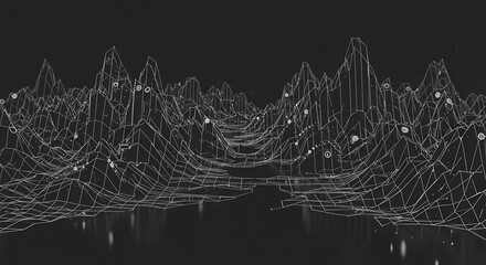 Digital Terrain Elevation: A graphic visualization depicts a dynamic landscape of interconnected data points, creating a modern and intricate interpretation.