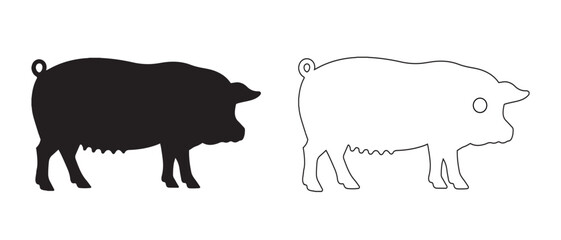 Pig Silhouette Icon Set. Dual Style Farm Animal Graphics for UI and Agricultural Branding.