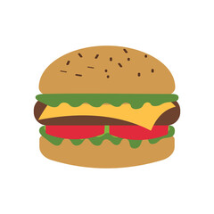 Flat vector illustration of a hamburger in minimal 2D style with soft tones. Perfect for menu, infographic, or street food icon.