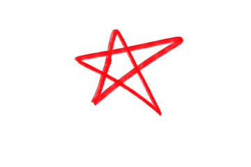 Handcrafted vibrant star doodle with energetic lines and textured strokes, drawn in red, displayed on transparent background