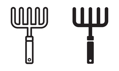 Garden Rake Icons. Outline & Solid Styles for Tool Design.