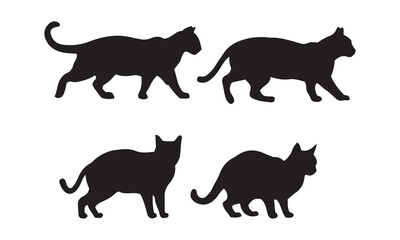 Cat Silhouette Icon Set. Walking, Standing, and Crouching Feline Figures for Pet Design, Animal Behavior Graphics, and Minimalist UI Elements.