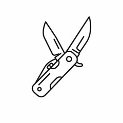 Line drawing of a folding pocket knife with two blades partially extended from the handle, isolated on a white background.