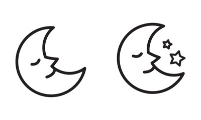 Obraz premium Crescent Moon Icon Set. Line Drawings with Closed-Eye Expressions and Star Accents for Sleep, Nighttime, and Celestial-Themed Designs.