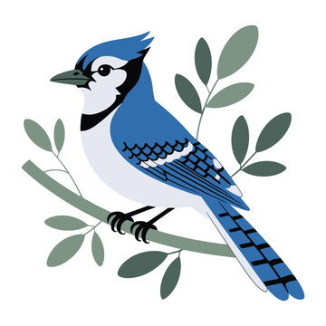 Blue Jay Bird, vector illustration on white background.