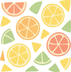 Fresh Citrus Slices and Geometric Shapes Pattern.