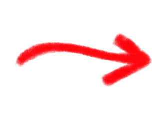 Hand-drawn, artistic red arrow pointing to the right, conveying direction and movement, presented on transparent background