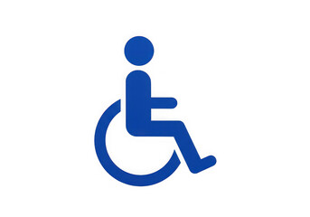 A blue handicap sign on a transparent background indicating accessibility for individuals with disabilities and promoting inclusivity