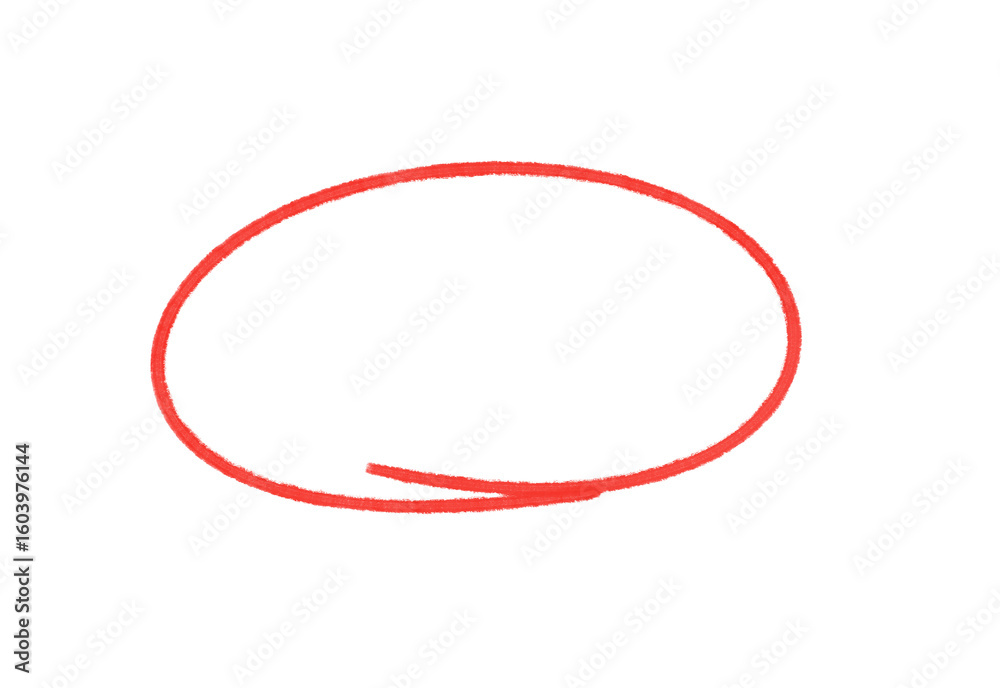 Poster simple red hand drawn oval shape sketch with rough edges on transparent background