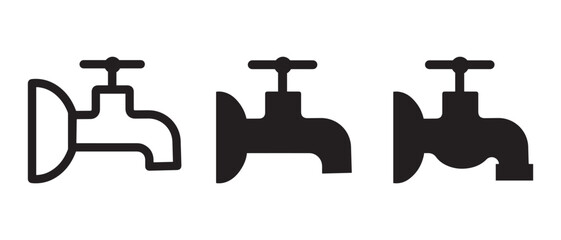 Water Faucet Icon Set. Three Unique Tap Designs for Plumbing & UI Applications.