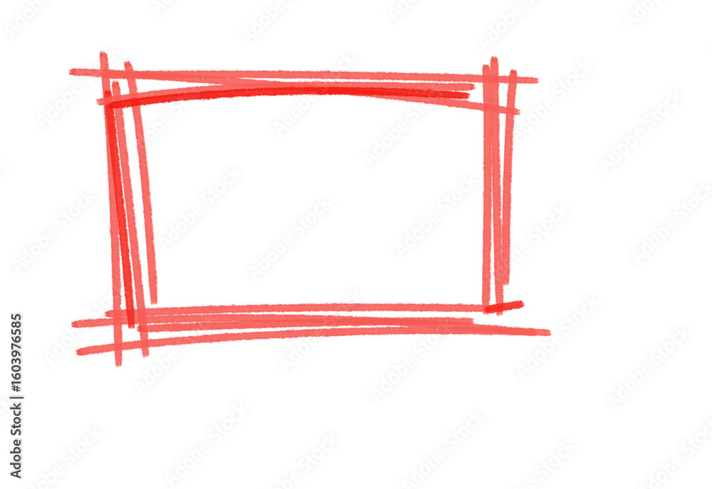 Poster hand-drawn red rectangular frame with overlapping lines, perfect for highlighting text and images on