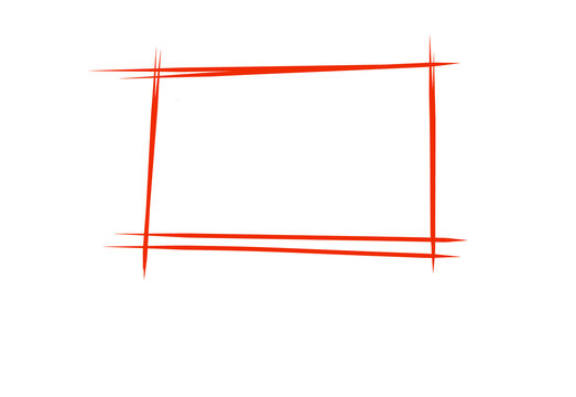 Simple red rectangle frame with jagged edges for emphasis on graphics and text, on transparent background
