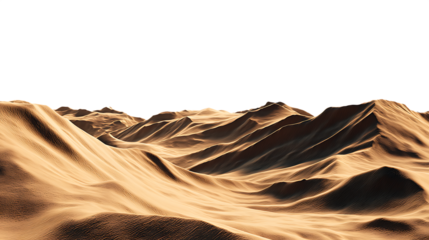 Desert sand dunes with sharp shadows creating dramatic contours and textures isolated on transparent background