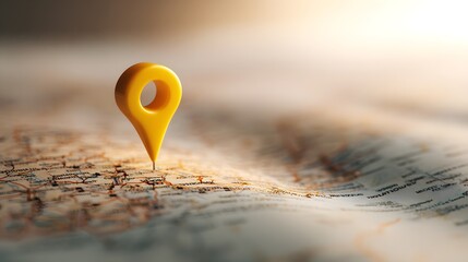 A yellow location pin marking a specific point on a detailed vintage map with soft lighting effects