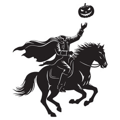 The legend with no eyes to see – Headless Horseman silhouette shown in shadowy Headless Horseman vector – Headless Horseman illustration – Halloween silhouette

