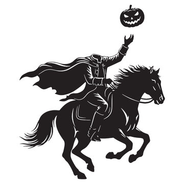 The legend with no eyes to see &ndash; Headless Horseman silhouette shown in shadowy Headless Horseman vector &ndash; Headless Horseman illustration &ndash; Halloween silhouette

