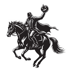 Legends ride under moonlight – Headless Horseman silhouette sculpted in sharp Headless Horseman vector – Headless Horseman illustration – Halloween vector


