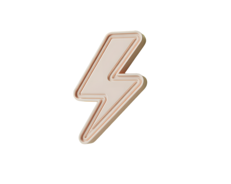 Pale Pink Lightning Bolt Icon with 3D Effect on transparent background