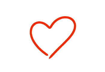 Simple heart shape drawing with red crayon texture isolated on white background, romantic illustration on transparent background