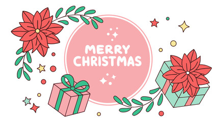 Charming holiday greeting with Merry Christmas message, gifts and poinsettias for joyful festive season designs and holiday promotions