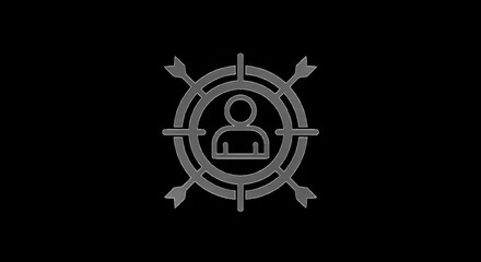 Obraz premium A target icon with person centered surrounded by arrows symbolizing personalized marketing and customer focus