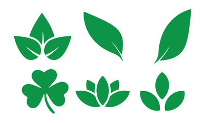Green Leaf Icon Collection. Minimalist Nature-Inspired Symbols for Eco Branding, Botanical Design, and Organic UI Elements.