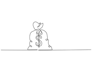 Continuous line drawing of money bag. Single line illustration of money bag. Business and finance concept. Editable outline