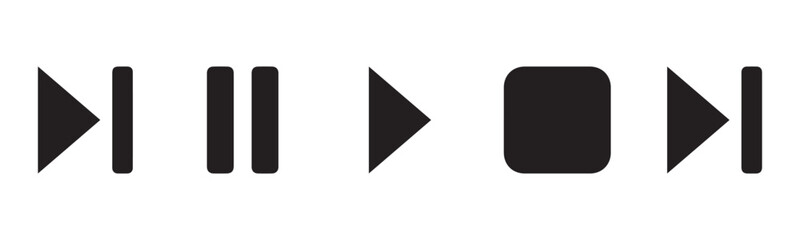 Essential Media Control Icons. Play, Pause, Stop & Skip Symbols.